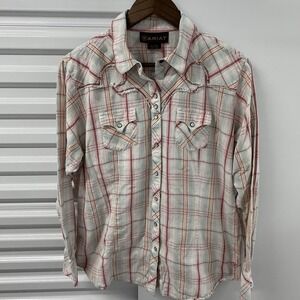 Ariat Women XL Western Pearl Snap Shirt Embroidered Plaid